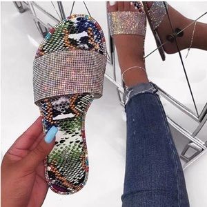 Snakeskin Rhinestone Sandals Bling Sparkle